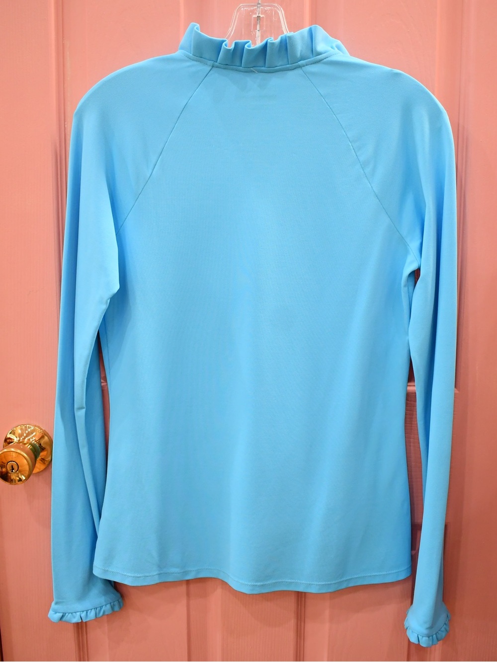 Lilly Pulitzer Luxletic Ruffle Collar Pullover Top Gold Buttons  Light Blue S - Picture 3 of 8